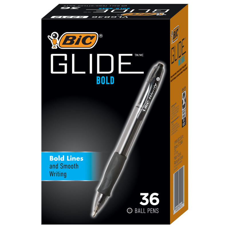 BIC Glide Bold Ballpoint Pens, Bold Point, 1.6 mm, Translucent Barrel, Black Ink, Pack Of 36 MPN:VLGB361-BLK