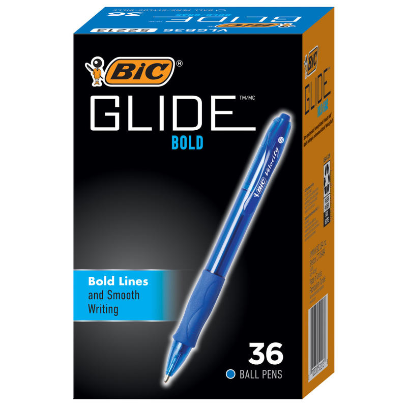 BIC Glide Bold Ballpoint Pens, Bold Point, 1.6 mm, Translucent Barrel, Blue Ink, Pack Of 36 MPN:VLGB361-BLU