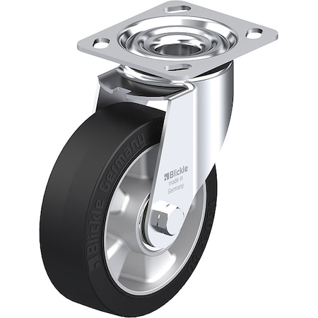 Plate Caster, Swivel, Rubber, 7 1/2