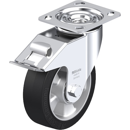 Plate Caster, Swivel, Rubber, 7 1/2