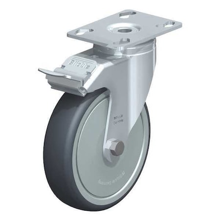 Plate Caster, Swivel, Rubber, 6 5/8
