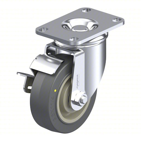 Plate Caster, Swivel, Rubber, 4 11/16