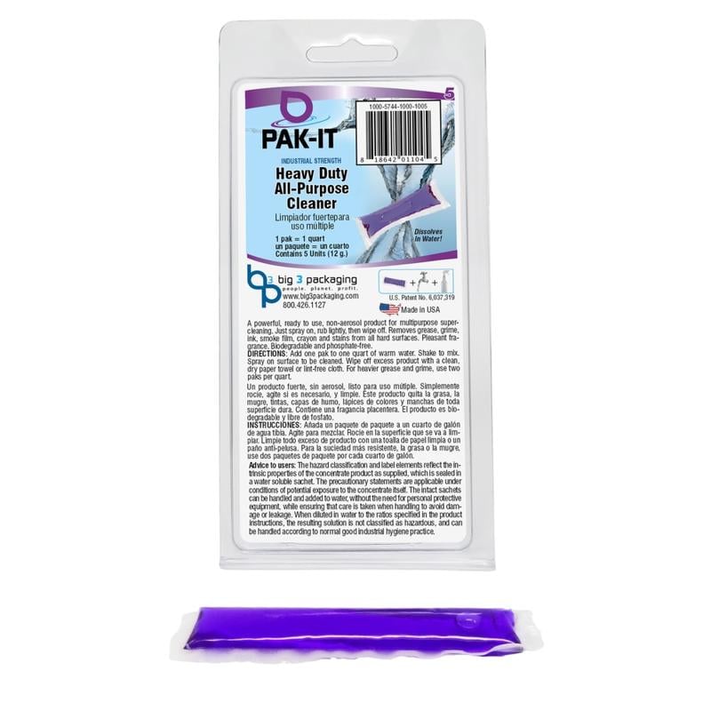 PAK-IT Heavy-Duty All-Purpose Cleaner Packet, Pleasant Scent, Pack Of 5 (Min Order Qty 11) MPN:PAK57445-100
