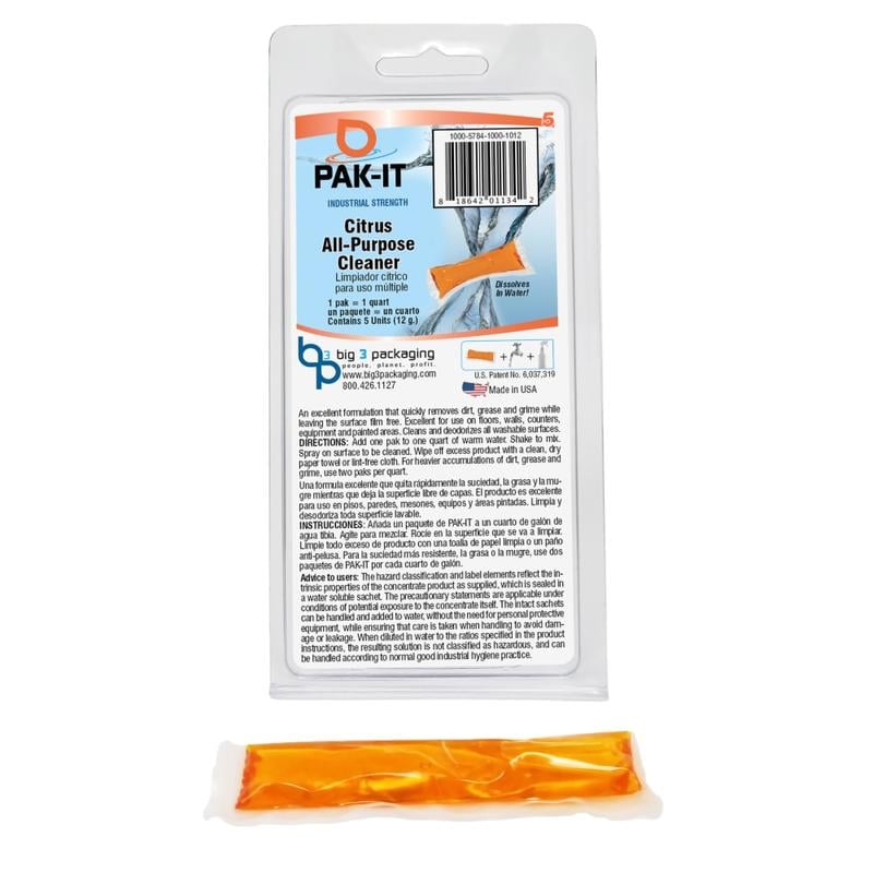 PAK-IT All-Purpose Cleaner Packet, Citrus Scent, Pack Of 5 (Min Order Qty 16) MPN:PAK57845-100