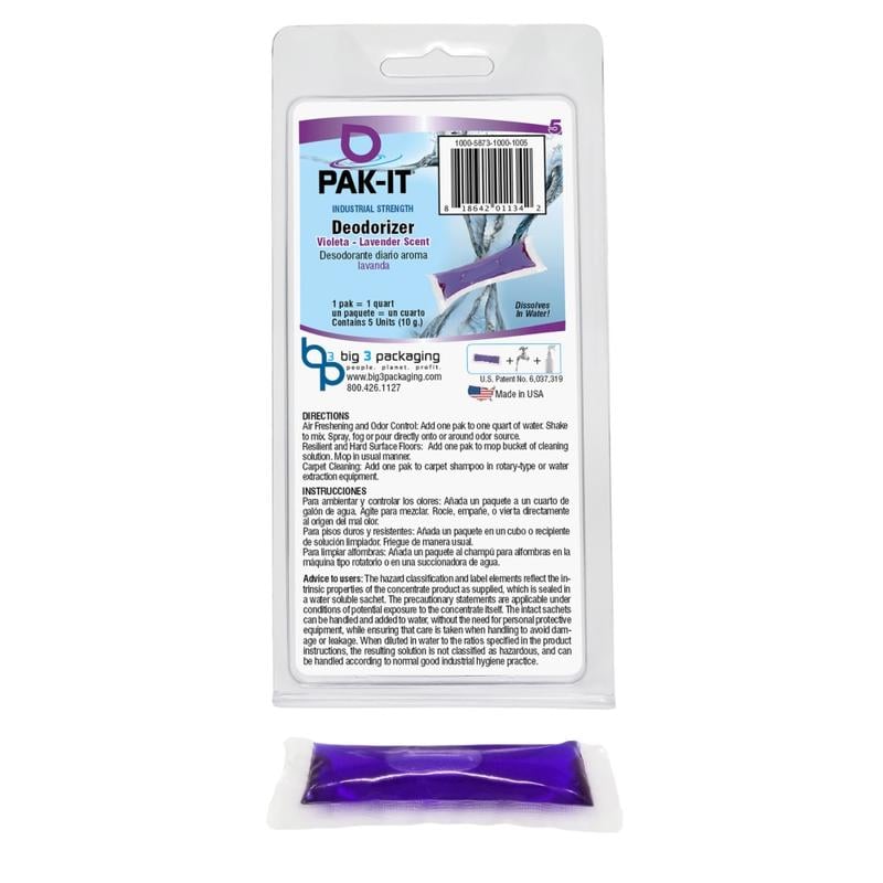 PAK-IT Industrial-Strength Deodorizer, Violeta Lavender, 1.6 Oz, Pack Of 5 Packets (Min Order Qty 10) MPN:PAK58735-100