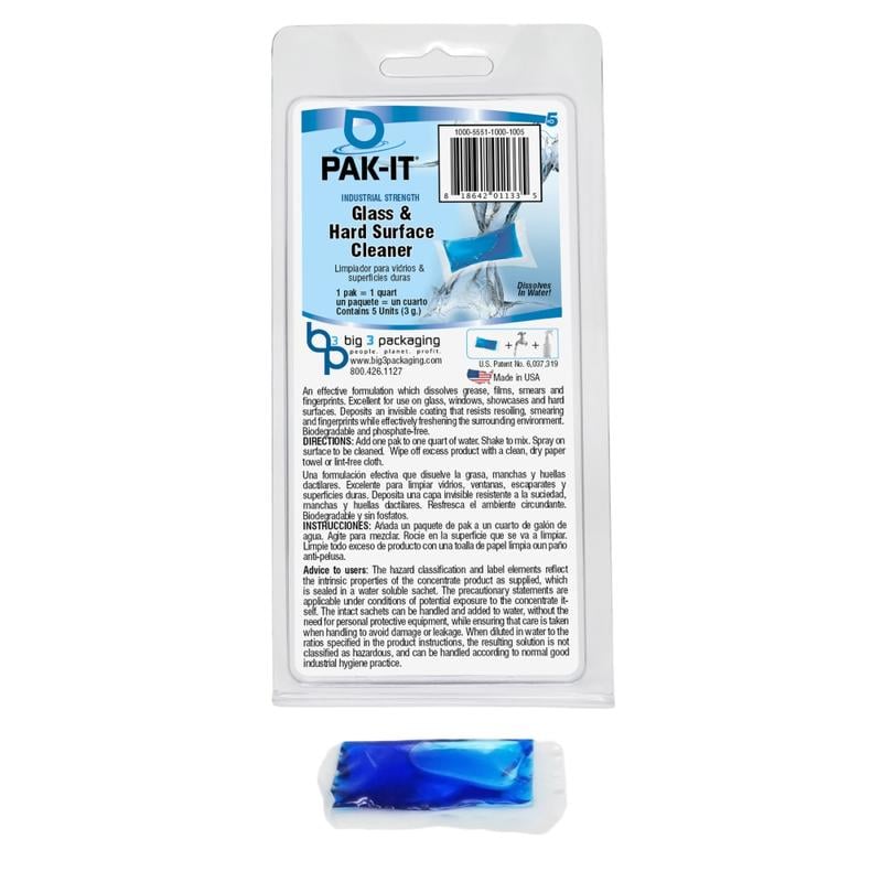 PAK-IT Glass And Hard-Surface Cleaner, Pleasant Scent, Pack Of 5 (Min Order Qty 12) MPN:PAK55515-100