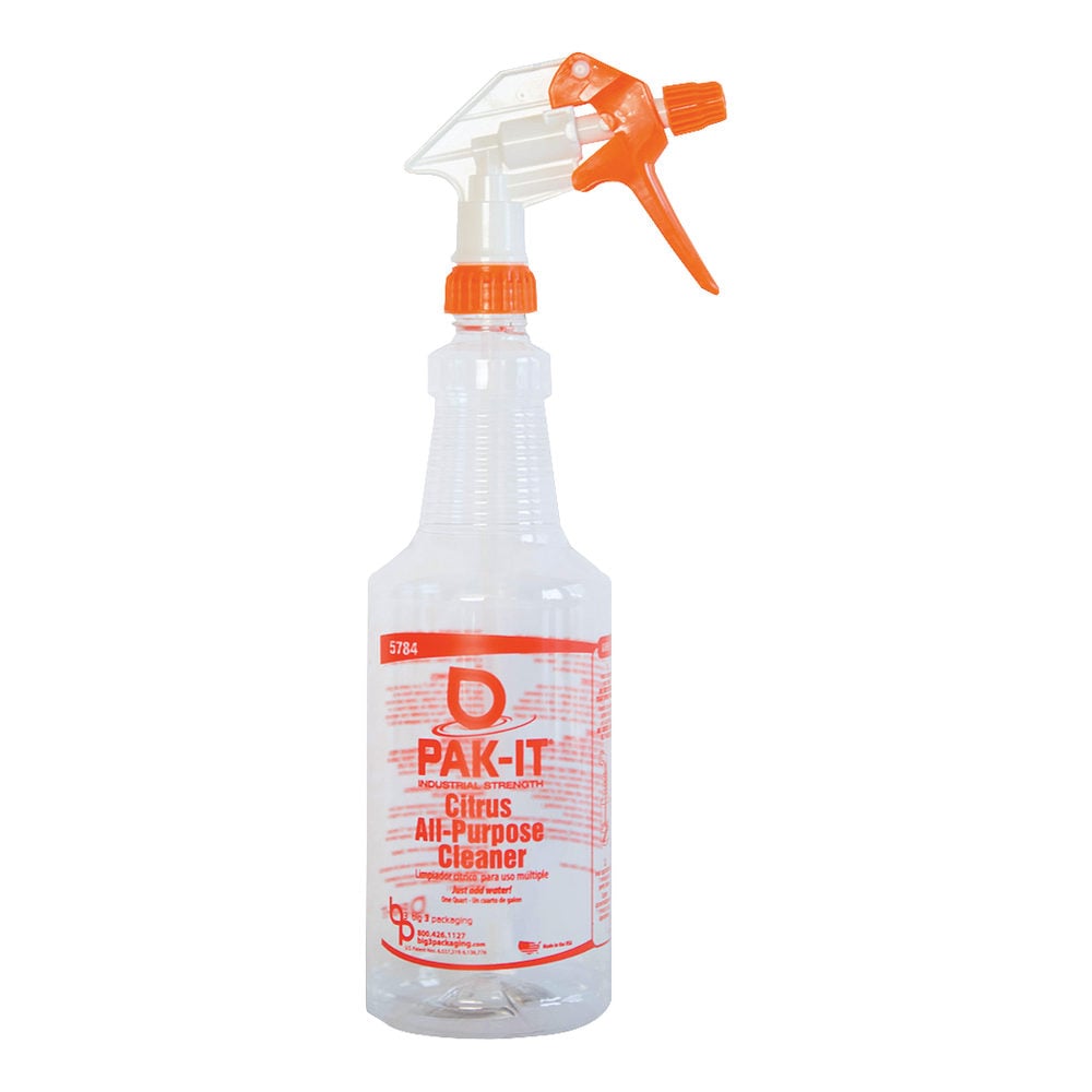 Big 3 Packaging PAK-IT Spray Bottle, Citrus All-Purpose Cleaner, 32 Oz, Orange/Clear (Min Order Qty 19) MPN:5784B12