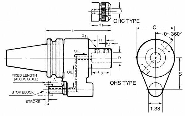 Drill Adapters, Shank Type: Taper, Taper Size: CAT40, Inside Hole Diameter (Decimal Inch): 1.2500, Inside Hole Diameter: 1.25 in, Projection: 6.299 in, 160 mm MPN:CV40OSL1250N160