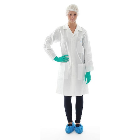 BioClean Lab Coat, Non-Woven Polypropylene Laminate/Polyethylene, Snaps Closure, White, M, 30 PK MPN:S-BDLC