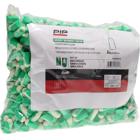 Not Applicable Disposable Foam Earplugs, Bullet Shape, 32 dB, Green, White, 500 PK MPN:BSF-1B