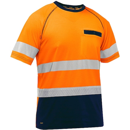 Hi-Vis Short Sleeve T-Shirt, 2, R, Cotton, Polyester, Orange/Black, XL MPN:312M1118T-ON/XL