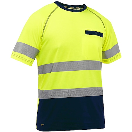 Hi-Vis Short Sleeve T-Shirt, 2, R, Cotton, Polyester, Yellow/Black, 3X MPN:312M1118T-YN/3X