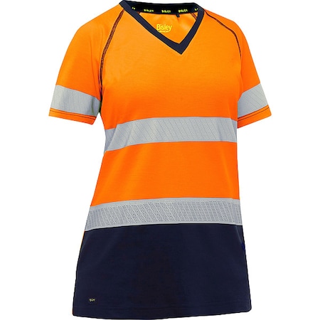 Women's Hi-Vis Short Sleeve T-Shirt, 2, R, Cotton, Polyester, Orange/Black, L MPN:312W1118T-ON/L