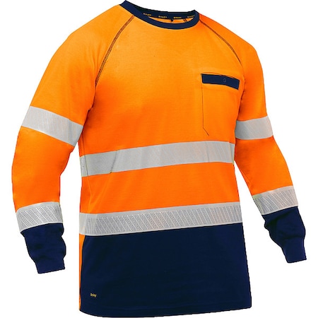 Hi-Vis Long Sleeve T-Shirt, 3, R, Cotton, Polyester, Orange/Black, L MPN:313M6118T-ON/L