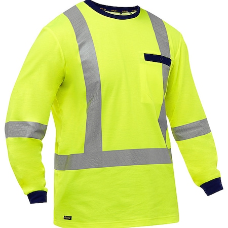 Hi-Vis Long Sleeve T-Shirt, 3, R, Cotton, Polyester, Yellow, 4X MPN:313M6118X-Y/4X