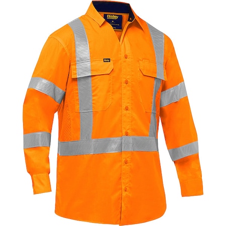 Hi-Vis Long Sleeve Button Front Shirt, 3, R, Cotton, Polyester, Orange, M MPN:313M6490X-O/M