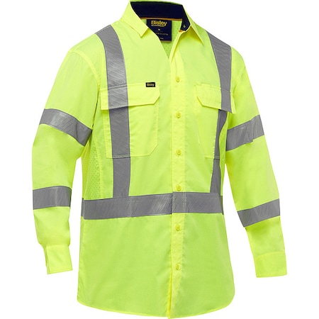 Hi-Vis Long Sleeve Button Front Shirt, 3, R, Cotton, Polyester, Yellow, XL MPN:313M6490X-Y/XL