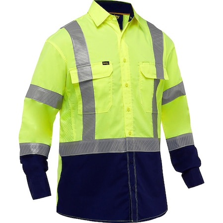 Hi-Vis Long Sleeve Button Front Shirt, 3, R, Cotton, Polyester, Ripstop, Yellow/Black, 5X MPN:313M6491H-YN/5X