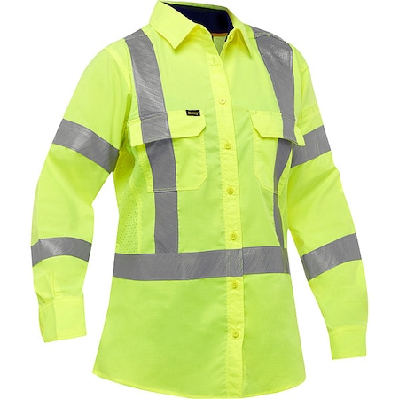 Women's Hi-Vis Long Sleeve Button Front Shirt, 3, R, Cotton, Polyester, Ripstop, Yellow, XL MPN:313W6490X-Y/XL