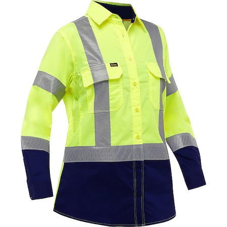 Women's Long Sleeve Button Front Shirt, 3, R, Cotton, Polyester, Ripstop, Yellow/Black, XL MPN:313W6491H-YN/XL
