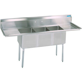 BK Resources® 3-Compartment Sink 18X18X12 Deep 8 Faucet Holes 18 Drainboardss BKS-3-18-12-18T