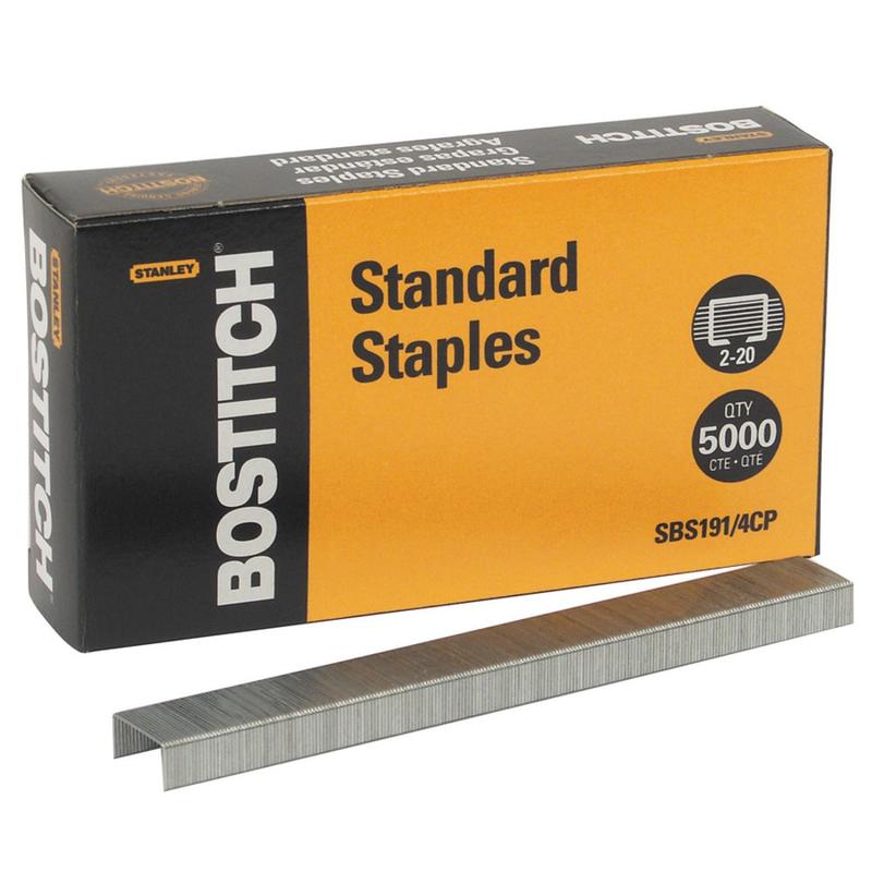Bostitch Premium Standard Staples, 1/4in Size, Full Strip, Box Of 5, 000 MPN:SBS191/4CP