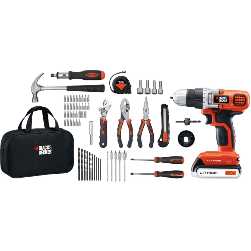 Black+Decker 20V MAX Lithium Drill/Driver & 68-Piece Project Kit With Carrying Case, Multicolor MPN:LDX120PK