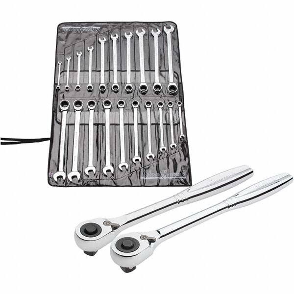 Ratcheting Combination Wrench Set: 20 Pc, 1