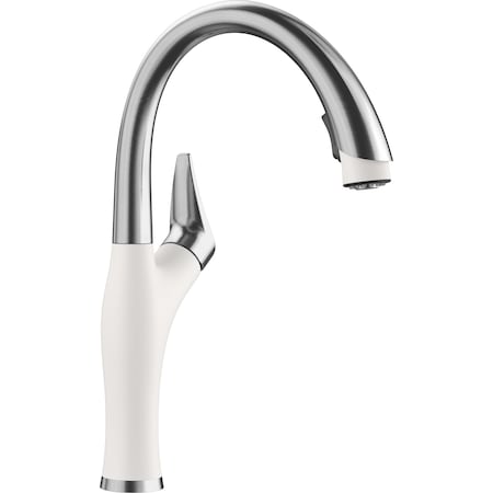 Artona Pull Down Dual Spray Kitchen Faucet 1.5 GPM - PVD Steel/White MPN:442036