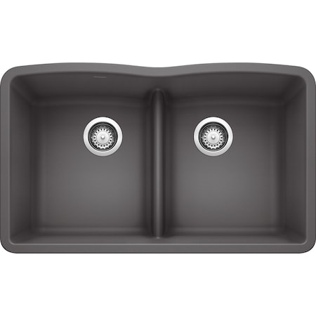 Diamond Silgranit 50/50 Double Bowl Undermount Kitchen Sink with Low Divide - Cinder MPN:442071