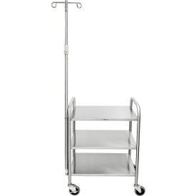 Blickman Medium Duty Utility Cart 3 Open Shelves Depth Wise Handrails 2 Hook IV Pole 2427536001