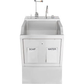 Blickman Single Station Pedestal Lodi Scrub Sink with Eyewash and Digital Timer Knee Action Control 1339881PED