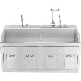 Blickman Double Station Wall Mounted Lodi Scrub Sink with Eyewash and Digital Timer Knee Action 1339882WED