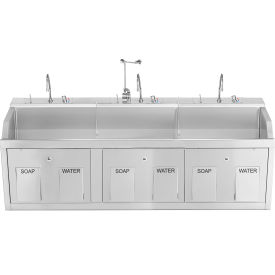 Blickman Triple Station Wall Mounted Lodi Scrub Sink with Eyewash and Digital Timer Knee Action 1339883WED