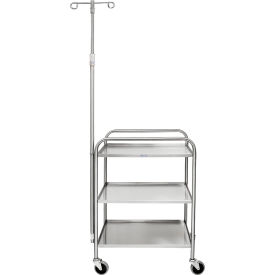 Blickman Medium Duty Utility Cart 3 Shelves 4 Side Lip Width Wise Handrails 2 Hook IV Pole 2427535001