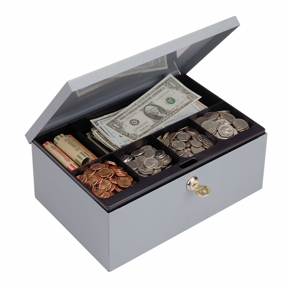 STEELMASTER Cash Box with Security Lock, 7 Compartments, Gray (Min Order Qty 2) MPN:221618201