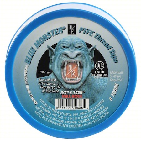 PTFE Thread Sealant Tape, 3/4 in W x 119 ft L, Blue, 0.0035 in Thick MPN:70886