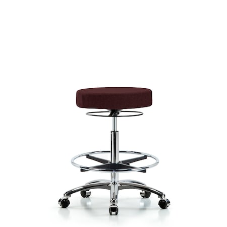 Rutledge Fab Stool without Back Chr-High Bench Height with Chr Foot RingandCasters in Burgundy Fab MPN:BR-FHBSO-CR-CF-CC-F41
