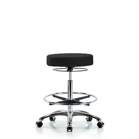 Rutledge Fab Stool without Back Chr-High Bench Height with Chr Foot Ring and Casters in Black Fab MPN:BR-FHBSO-CR-CF-CC-F42
