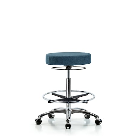 Rutledge Fab Stool without Back Chr-High Bench Height with Chr Foot Ring and Casters in Blue Fab MPN:BR-FHBSO-CR-CF-CC-F43