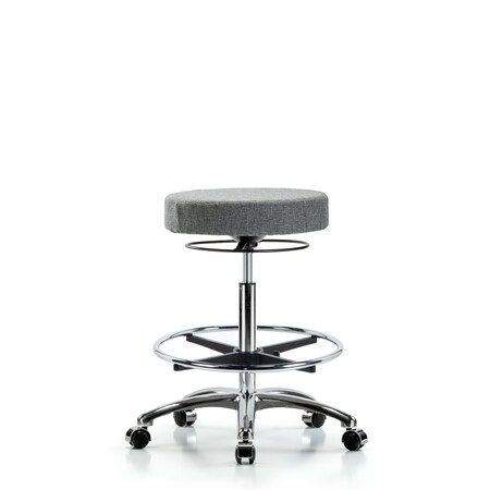 Rutledge Fab Stool without Back Chr-High Bench Height with Chr Foot Ring and Casters in Gray Fab MPN:BR-FHBSO-CR-CF-CC-F44