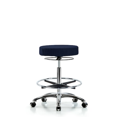 Rutledge Fab Stool without Back Chr-High Bench Height with Chr Foot Ring and Casters in Navy Fab MPN:BR-FHBSO-CR-CF-CC-F45