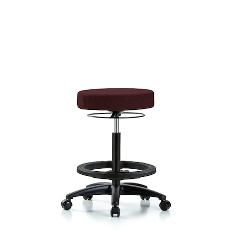 Rutledge Fab Stool without Back - High Bench Height with Black Foot Ring and Casters in Burgundy Fab MPN:BR-FHBSO-RG-BF-RC-F41