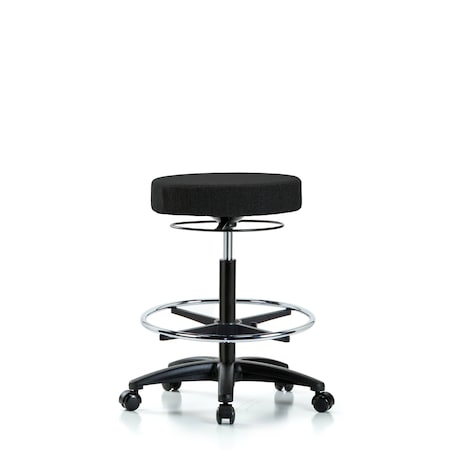 Rutledge Fab Stool without Back - High Bench Height with Chrome Foot Ring and Casters in Black Fab MPN:BR-FHBSO-RG-CF-RC-F42