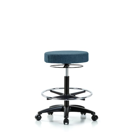 Rutledge Fab Stool without Back - High Bench Height with Chrome Foot Ring and Casters in Blue Fab MPN:BR-FHBSO-RG-CF-RC-F43