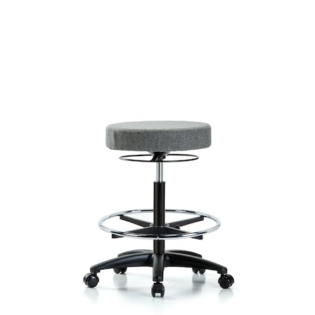 Rutledge Fab Stool without Back - High Bench Height with Chrome Foot Ring and Casters in Gray Fab MPN:BR-FHBSO-RG-CF-RC-F44