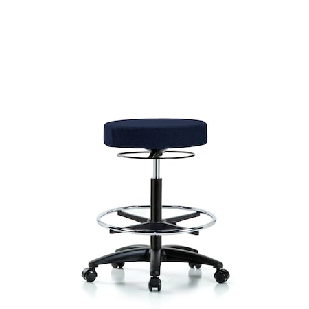 Rutledge Fab Stool without Back - High Bench Height with Chrome Foot Ring and Casters in Navy Fab MPN:BR-FHBSO-RG-CF-RC-F45