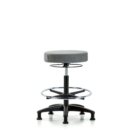 Rutledge Fab Stool without Back-High Bench Height with Chr Foot RingandStat Glides in Gray Fab MPN:BR-FHBSO-RG-CF-RG-F44