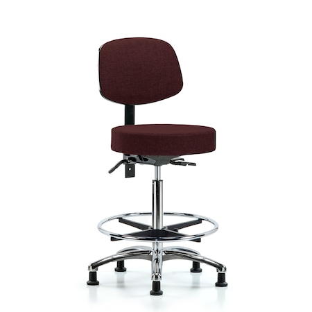 Fab Stool with Back Chrome-High Bench Height with Chrome Foot RingandStationary Glides in Burg Fab MPN:BR-FHBST-CR-T0-CF-RG-F41