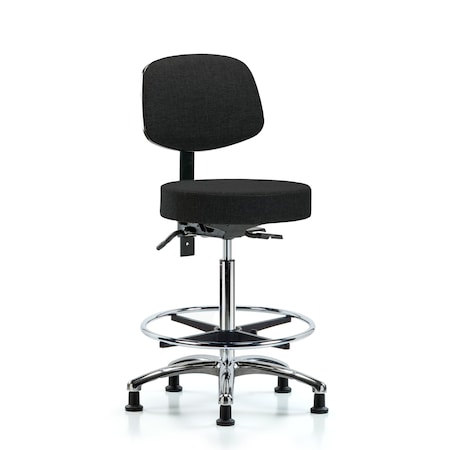 Fab Stool with Back Chrome-High Bench Height with Chrome Foot RingandStationary Glides in Black Fab MPN:BR-FHBST-CR-T0-CF-RG-F42